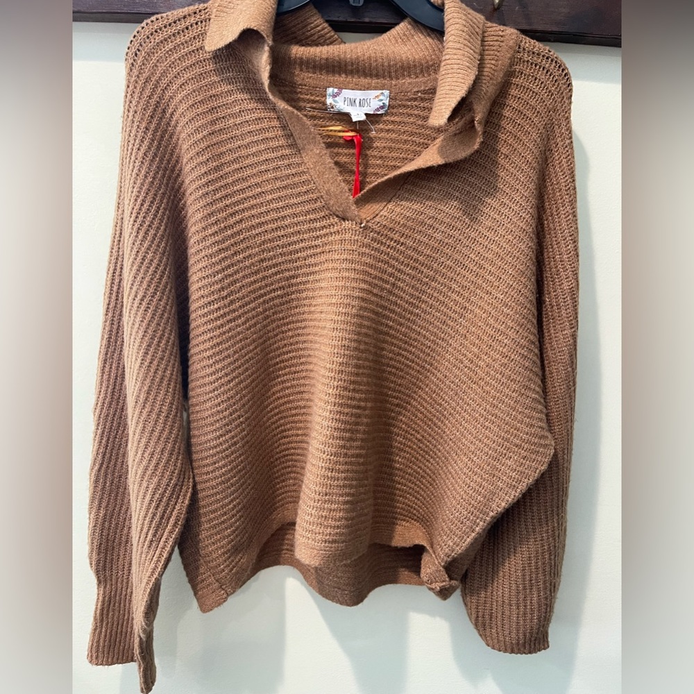 Pink rose tawny brown sweater